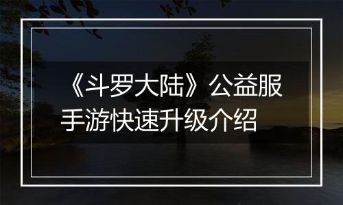 《斗罗大陆》公益服手游快速升级介绍
