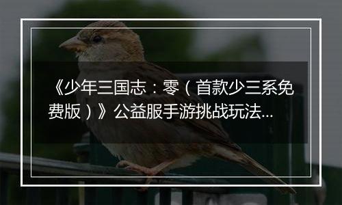 《少年三国志：零（首款少三系免费版）》公益服手游挑战玩法新手攻略