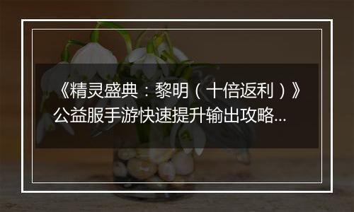 《精灵盛典：黎明（十倍返利）》公益服手游快速提升输出攻略介绍