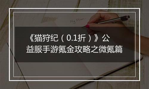 《猫狩纪（0.1折）》公益服手游氪金攻略之微氪篇