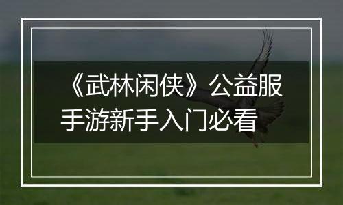 《武林闲侠》公益服手游新手入门必看