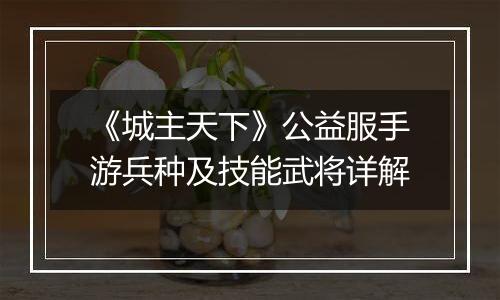 《城主天下》公益服手游兵种及技能武将详解