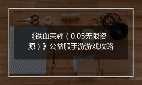 《铁血荣耀（0.05无限资源）》公益服手游游戏攻略