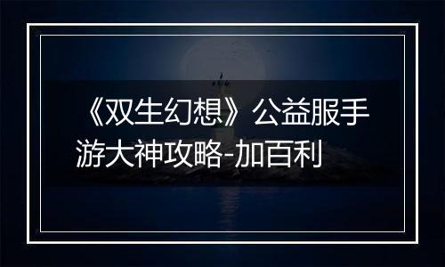 《双生幻想》公益服手游大神攻略-加百利