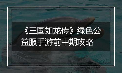 《三国如龙传》绿色公益服手游前中期攻略