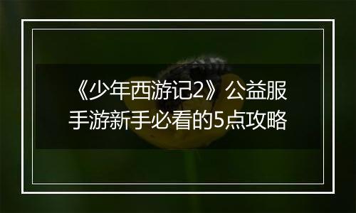 《少年西游记2》公益服手游新手必看的5点攻略