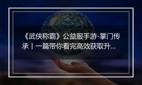 《武侠称霸》公益服手游-掌门传承丨一篇带你看完高效获取升星材料的窍门