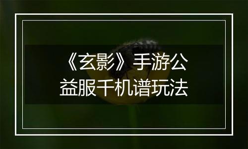 《玄影》手游公益服千机谱玩法