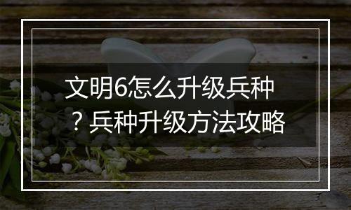 文明6怎么升级兵种？兵种升级方法攻略