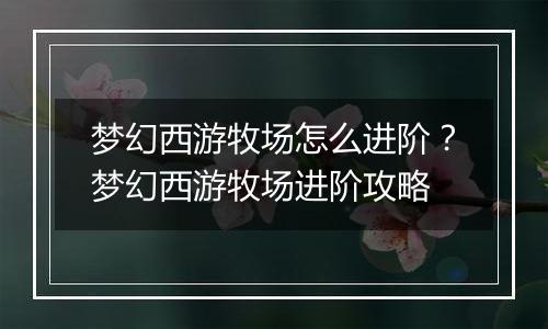 梦幻西游牧场怎么进阶？梦幻西游牧场进阶攻略