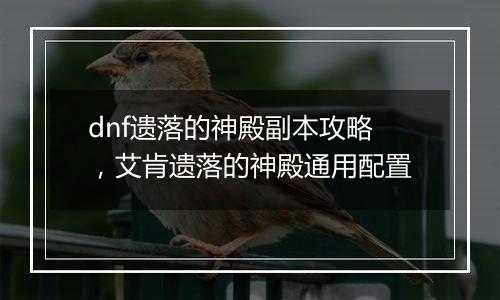 dnf遗落的神殿副本攻略，艾肯遗落的神殿通用配置