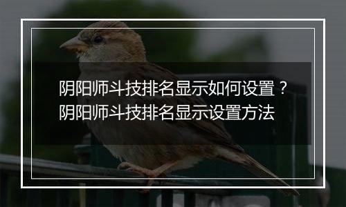 阴阳师斗技排名显示如何设置？阴阳师斗技排名显示设置方法