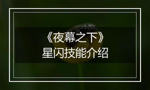 《夜幕之下》星闪技能介绍