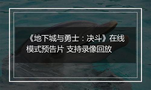 《地下城与勇士：决斗》在线模式预告片 支持录像回放