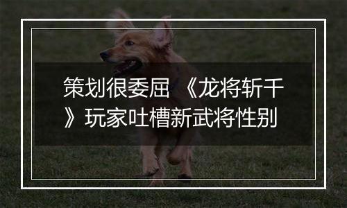 策划很委屈 《龙将斩千》玩家吐槽新武将性别
