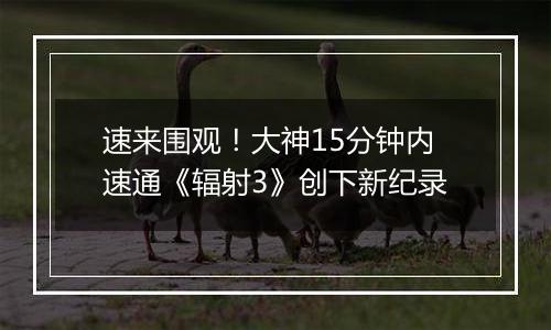 速来围观！大神15分钟内速通《辐射3》创下新纪录
