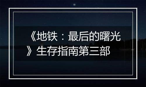 《地铁：最后的曙光》生存指南第三部
